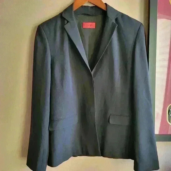 Vintage HUGO BOSS  Women's Black Blazer 75% Virgen Wool Stretch - Picture 1 of 14
